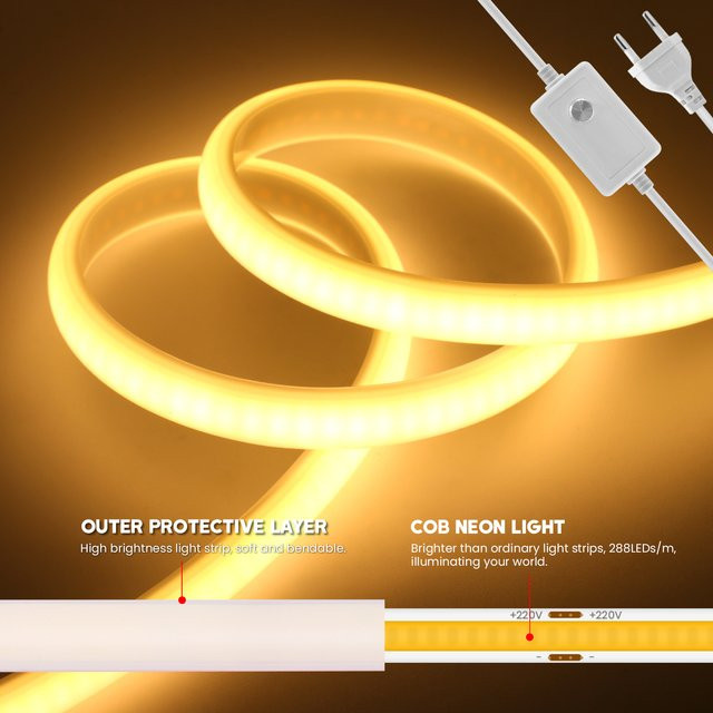 GAHADA LED-Neonlicht COB-Streifen dimmbar, IP65 wasserdicht, lineare Beleuchtung, 230 V, RA90, Weiß - Bild 1