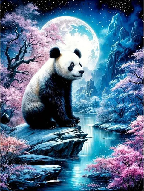 YUTTEE Panda Diamantmalerei DIY Cartoon Tier Mosaik Stickerei Wandkunst, Mehrfarbig, Durchmesser: 30 cm - Bild 1