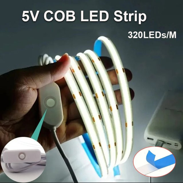 Mikenoon COB LED-Streifenlicht mit USB-Anschluss und Schalter, selbstklebendes flexibles Silikon-LED-Band in Warmweiß für Küchenschrank, Möbel und Schlafzimmer - Bild 1