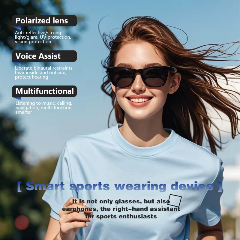 Koipsse Smart-Brille mit Mikrofon und Bluetooth, modische 2-in-1 Sport-Sonnenbrille mit Musikwiedergabe, Anruffunktion, Anti-Blaulicht und UV-Schutz, Schwarz - Bild 5