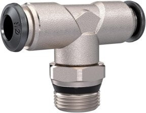Riegler T-Steckverschraubung universal short aus Messing in Silber, drhb. 1/4, Schl. 10 - Bild 1