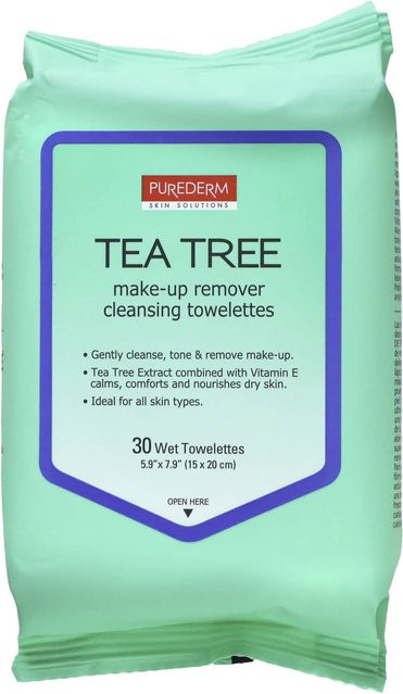 Purederm Make-up Entferner Reinigungstücher mit Teebaumöl, 30 Stück - Bild 1
