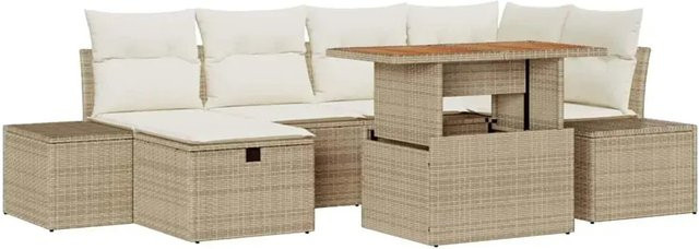 vidaXL Garten-Sofa-Set aus Poly-Rattan in Beige, 7-teiliges Set mit Kissen und integriertem Stauraum - Bild 1