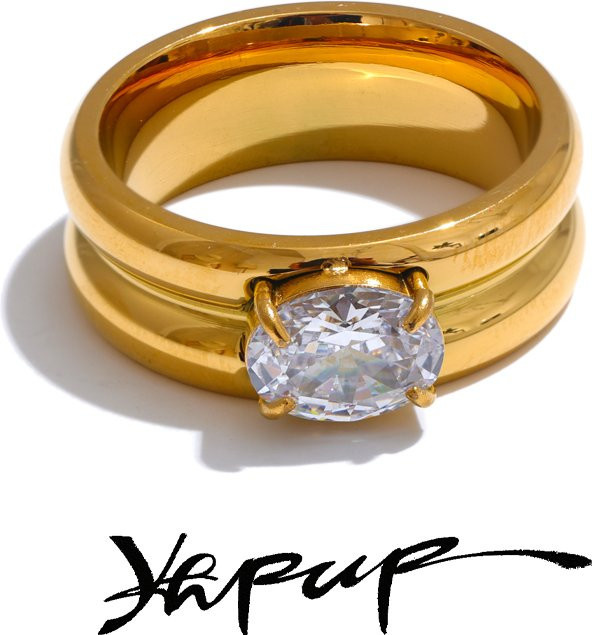 Yhpup Ring Edelstahl, Gold, Zirkonia, Unisex - Bild 1