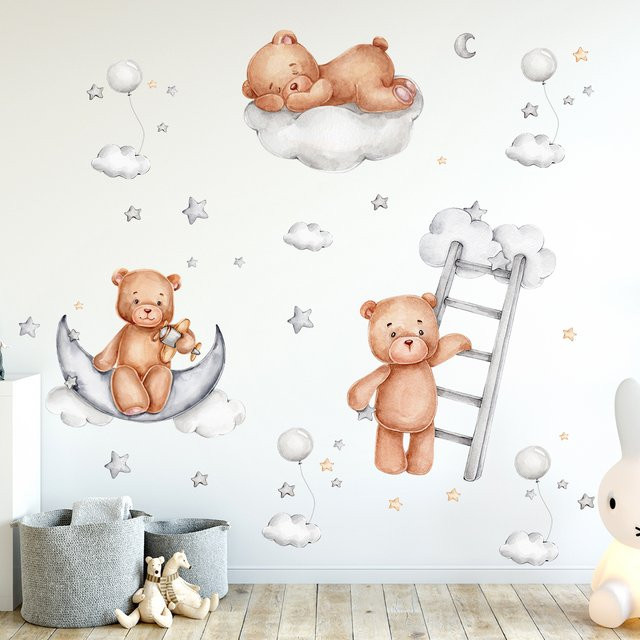 BRUP Wandaufkleber für Kinderzimmer mit Cartoon-Mond, Stern und Schlafbär in Multicolour - Bild 1