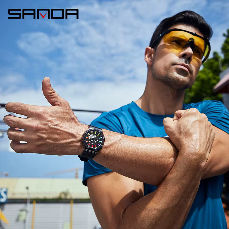 SANDA Armbanduhr, Digitaluhr, Quarz, Kunststoff, Schwarz, Herren - Bild 4