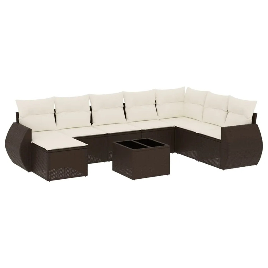 vidaXL 9-tlg Garten-Sofagarnitur in L-Form aus braunem PE-Rattan mit wetterfesten Kissen und pulverbeschichtetem Stahlgestell - Bild 2
