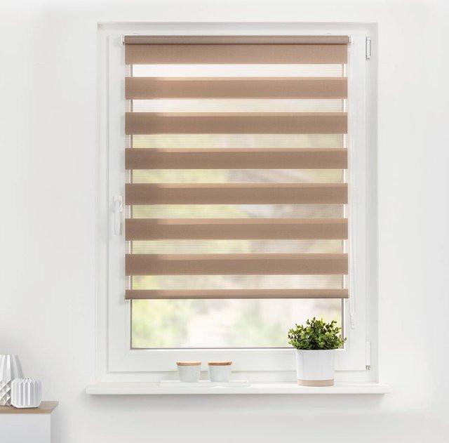 Lichtblick Doppelrollo Duo in Taupe mit Streifenmuster, Breite: 75 cm, Höhe: 150 cm - Bild 1