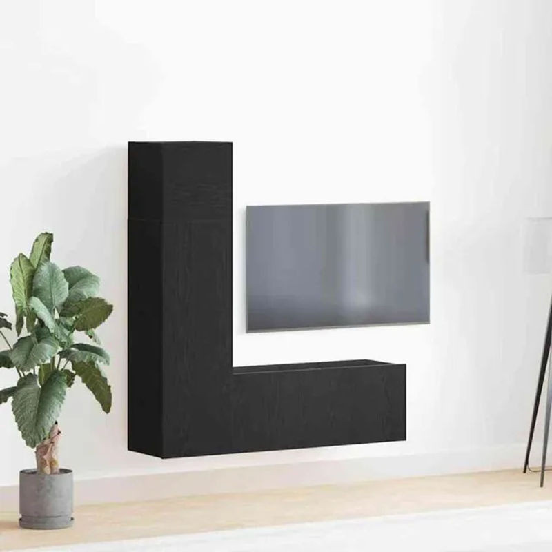 Vidaxl 3-teiliges TV-Schranksystem in Schwarz und Eichenholz Optik im modernen minimalistischen Design aus Holzwerkstoff - Bild 1