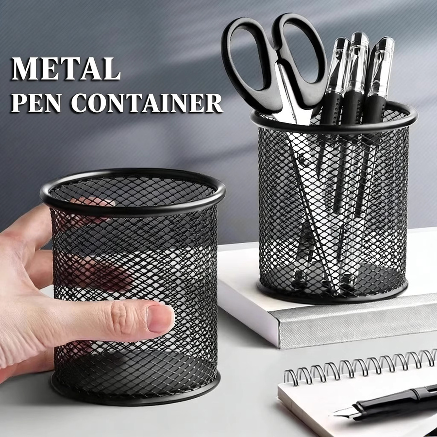 Comix B2259 Stiftbehälter aus Metallgeflecht in Schwarz, runder Pen Pot für Schreibtisch und Büro - Bild 2