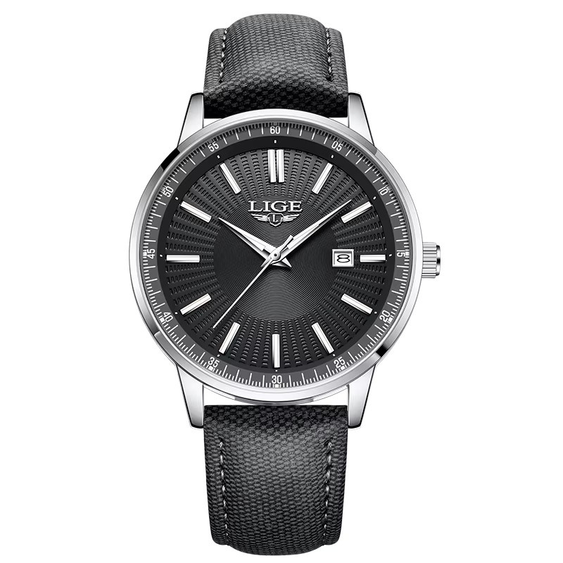 LIGE Armbanduhr, Quarz, Leder, Schwarz, Chronograph, Herren - Bild 6