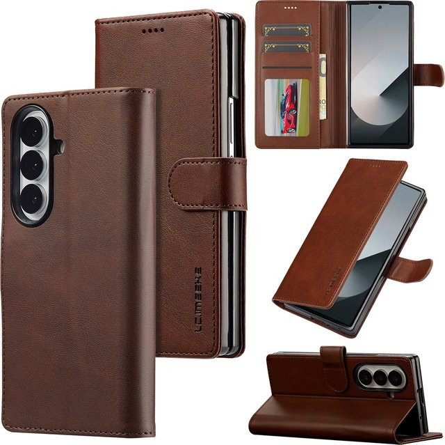 SZMUGUA Wallet Case mit Kartenhalter aus PU Leder für Samsung Galaxy Z Fold 7 6 5 4 3 5G in Gelb und Braun - Bild 1