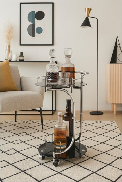 Servierwagen von Möbel direkt online aus Stahlrohr mit Sicherheitsglas und Rollen in Gold, Schwarz, Transparent oder Silber - Bild 1