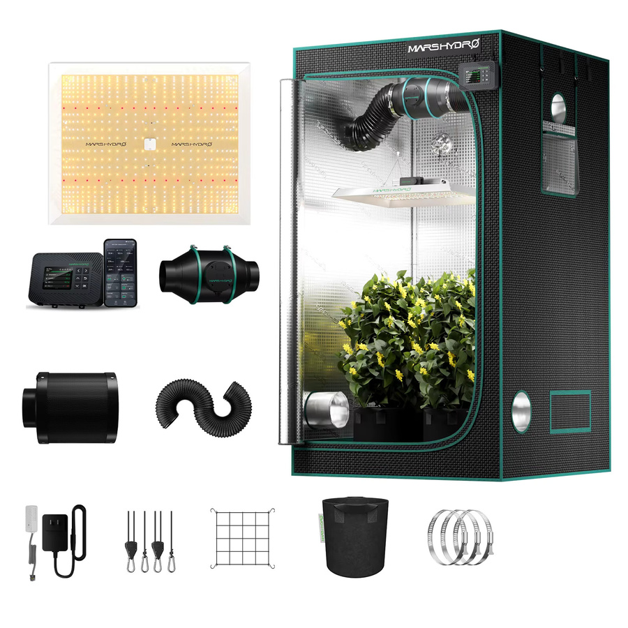 Mars Hydro Grow Tent Kit Growbox Set mit Vollspektrum-LED, Klemmventilator, Belüftungssystem und Aktivkohlefilter in Schwarz - Bild 4