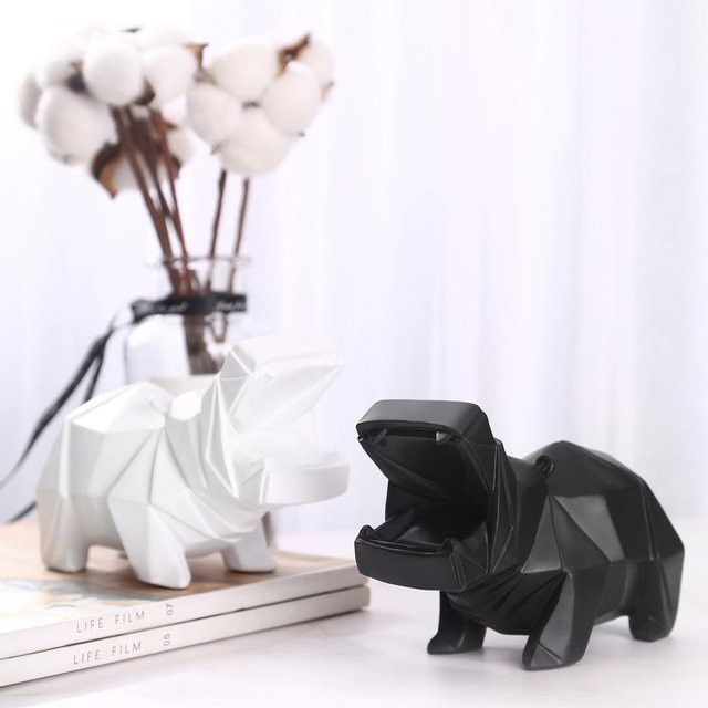 Yiran Furniture Nordisches Nilpferd Sparschwein aus Harz als Tischdekoration für Kinder in Schwarz, Weiß oder Lila, B/T/H: 11,5 x 7,5 x 7,5 cm - Bild 1