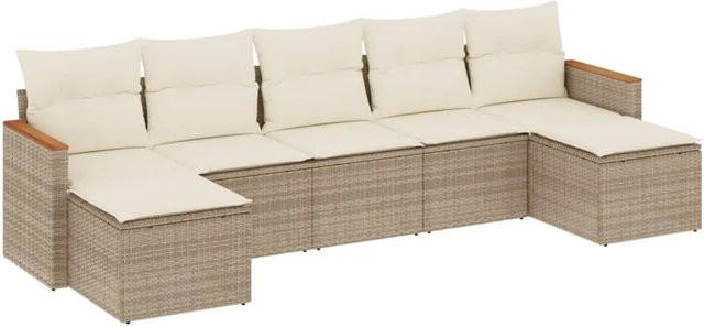 vidaXL 7-teilige Garten-Sofagarnitur in U-Form aus PE-Rattan und pulverbeschichtetem Stahl in Beige/Cremeweiß mit Sitzkissen und Rückenkissen - Bild 1