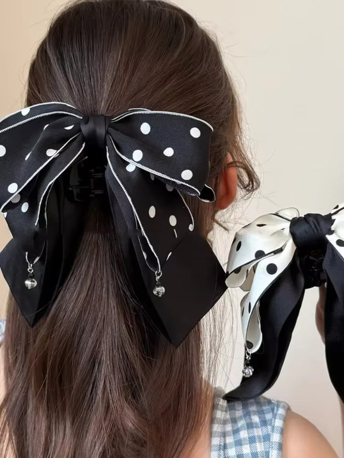 ZYFHTT Haarspange mit Polka-Dot-Muster, Schwarz-Weiß, Damen - Bild 4