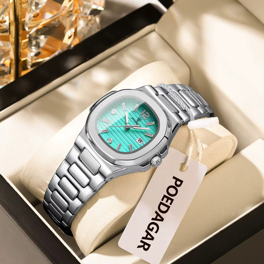 POEDAGAR Armbanduhr, Quarz, Edelstahl, Silber, Grün, Damen - Bild 2