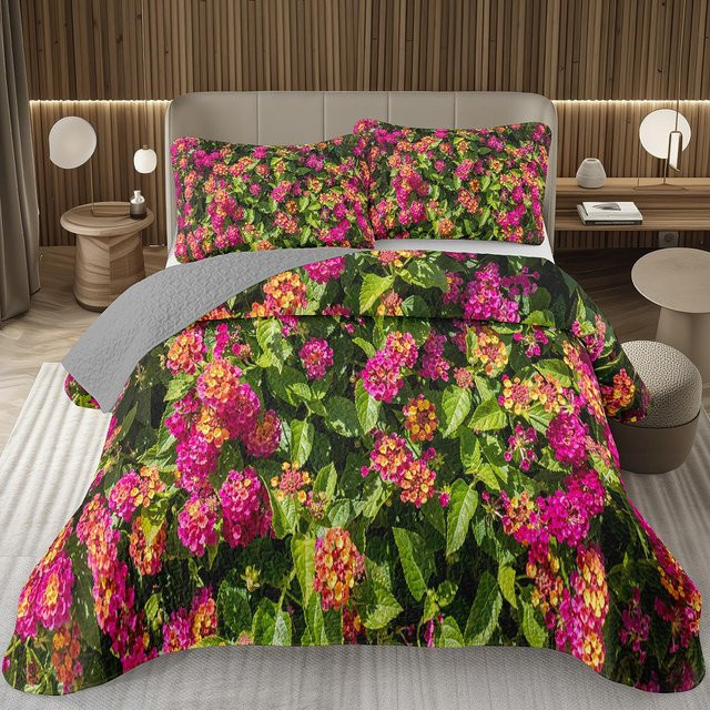 Wendbares florales Tagesdecken-Set JMG Household Supplies für Teenager in Grau und Multicolour, gestepptes Quilt-Set mit Bettwäsche aus Mikrofaser, B/T/H: 173 x 228 cm - Bild 1