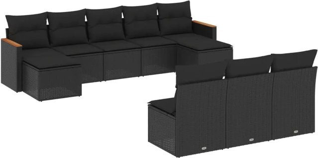 vidaXL 10-tlg. Garten-Sofagarnitur aus Poly-Rattan in Schwarz mit Kissen und Stauraum - Bild 1