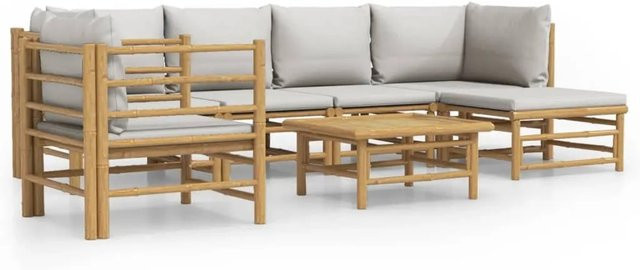 vidaXL 7-tlg Garten-Lounge-Set aus Bambus mit grauen Kissen in L-Form - Bild 1