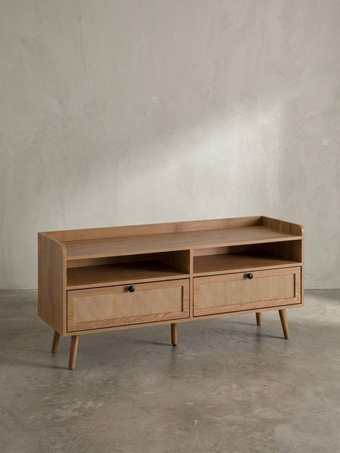 Modernes Lowboard KADIMA DESIGN in Eiche-Dekor mit Rattan und Schubladen, Farbe: Braun, B/T/H: 120 x 56 x 39 cm - Bild 1