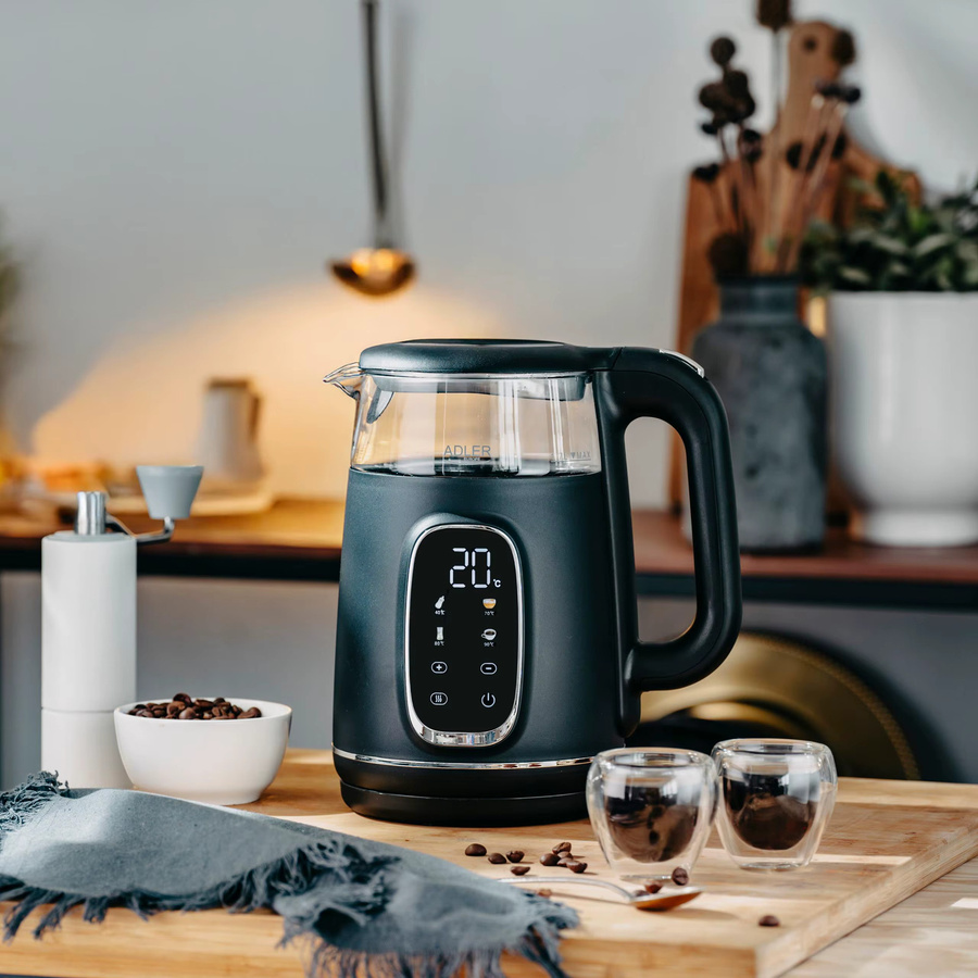 Adler Wasserkocher aus Glas in Schwarz mit 1,7 l Volumen, 220 W Leistung, Touch-Display und Temperaturwartungsfunktion - Bild 2