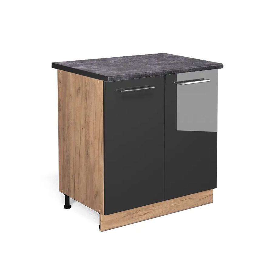 Vicco Spülenunterschrank Fame-Line Anthrazit Hochglanz und Goldkraft Eiche mit Regal B: 80 cm, T: 60 cm, H: 82 cm - Bild 2