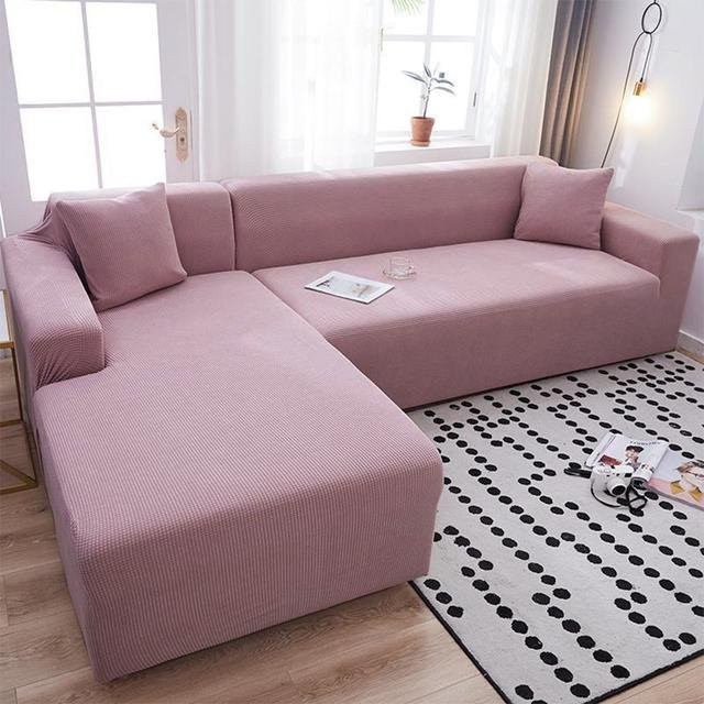 Elastischer Sofabezug für Ecksofas von Yiran Furniture in Pink, bedruckt und rutschfest für L-Form Couches - Bild 1