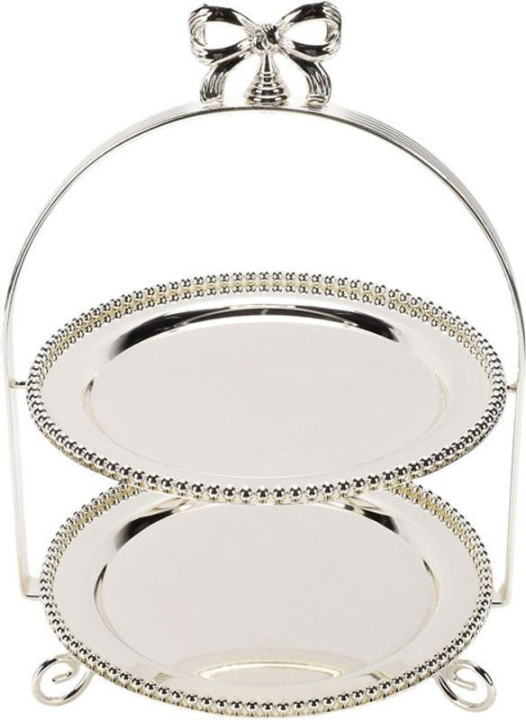 Etagere Cupcake Ständer aus Metall in Silber im europäischen Stil mit 2 Etagen für Desserts und Gebäck - Bild 1