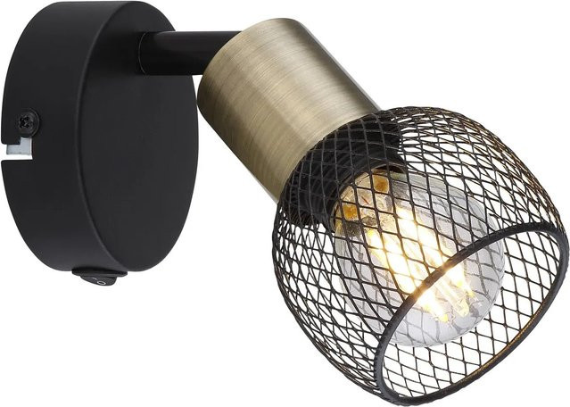 Globo Wandstrahler Fiastra in Schwarz und Altmessing mit E14 Fassung - Bild 1