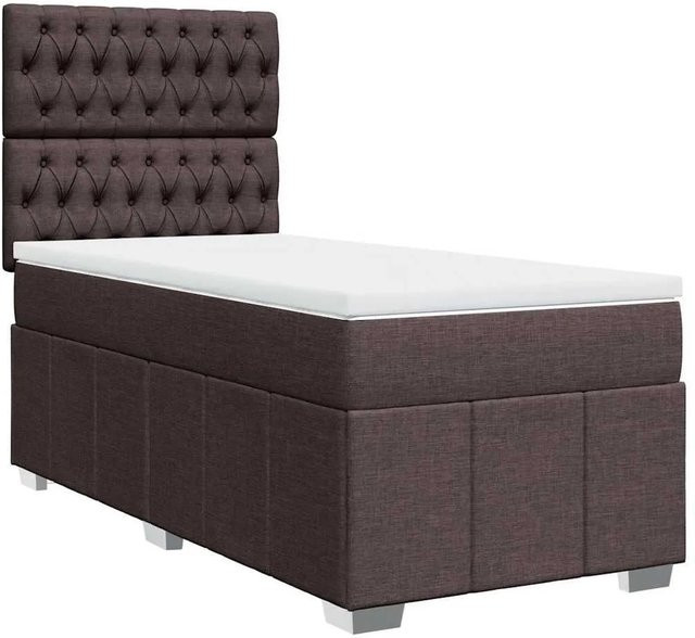 vidaXL Boxspringbett mit Matratze Dunkelbraun, Hybrid-Matratze mit Taschenfederkern, USB-Anschluss und Unterbettbeleuchtung, B/T: 90 x 200 cm - Bild 1