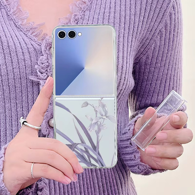 Transparente Samsung Galaxy Z Flip Handyhülle mit blauem Blumenmuster, stoßfeste PC-Schutzhülle - Bild 5