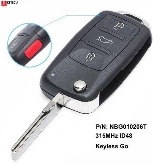 Keyecu Keyless-Go-Funkschlüssel mit 3+1 Tasten, 315 MHz, Schwarz, für Volkswagen Modelle mit Prox, NBG010206T - Bild 1