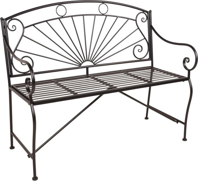 DELUKE Gartenbank RENE aus Stahl in Schwarz Matt mit Armlehnen und verschnörkelten Verzierungen, Breite: 111 cm - Bild 1