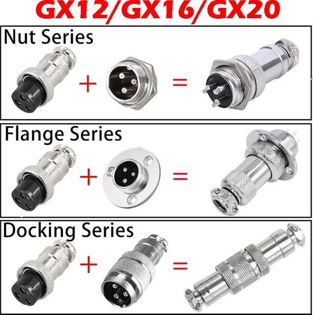 GX Aviation Rundsteckverbinder Set mit Stecker und Buchse in Silber für GX12 GX16 GX20 verschiedene Pin-Konfigurationen - Bild 1