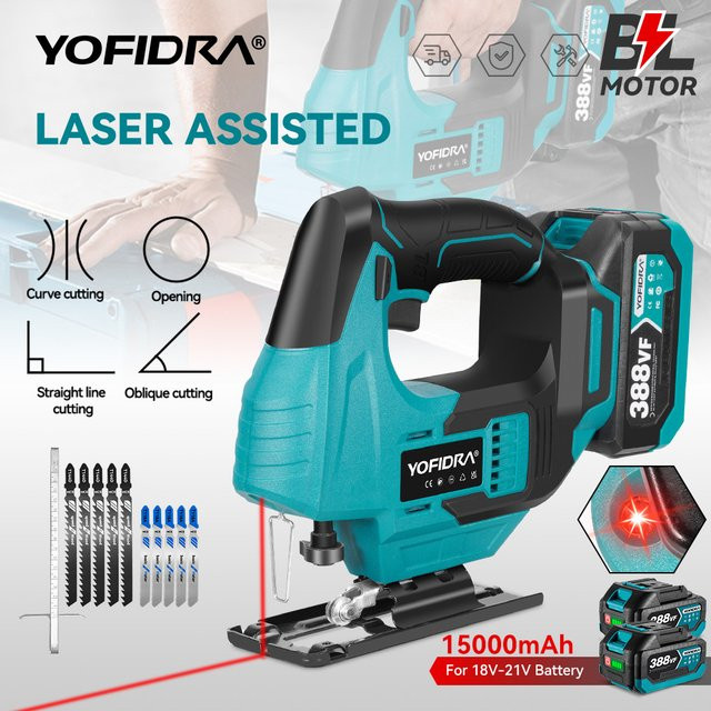 YOFIDRA Bürstenlose elektrische Stichsäge mit Infrarot-Laser für Holzbearbeitung, kompatibel mit Makita 18V Akku, 3800rpm - Bild 1