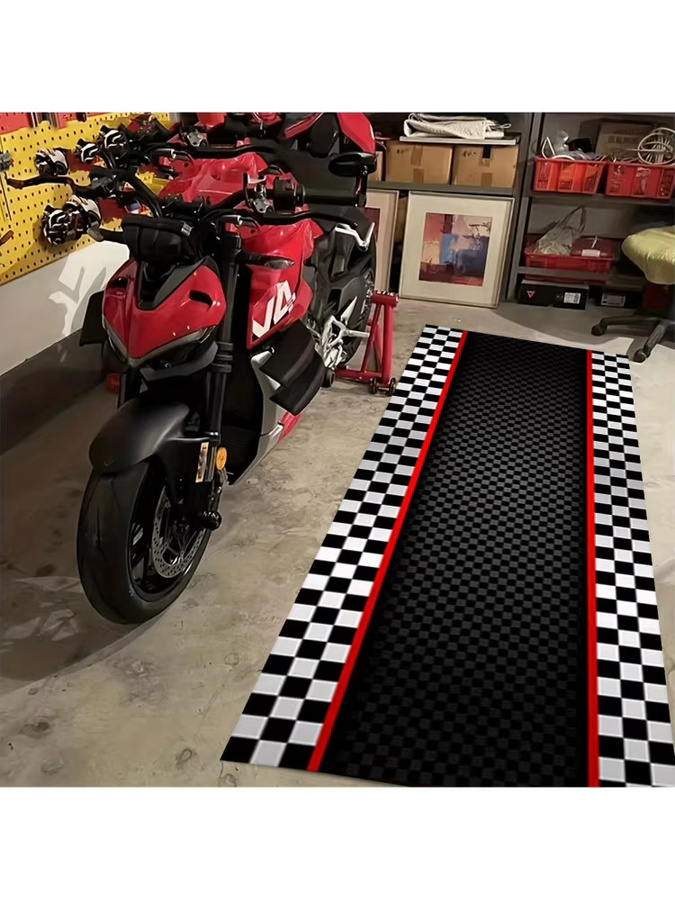 VIKAMA Racing-Track-Teppich Schwarz, rutschfeste Motorrad-Fußmatte aus Polyester für den Eingangsbereich - Bild 6