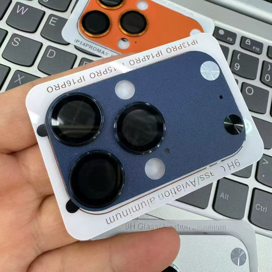 Metall Kamera Schutzabdeckung für iPhone 14 15 16 17 Pro Max in Orange mit Objektiv Ring aus Glas Legierung - Bild 3