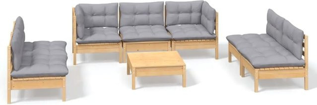 vidaXL 8-teiliges Garten-Lounge-Set aus massivem Kiefernholz mit grauen Polstern - Bild 1