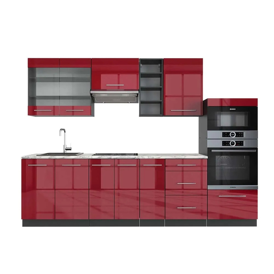 Vicco Fame-Line Küchenschränke Bordeaux Hochglanz und Anthrazit mit Marmor-Optik, Breite: 280 cm - Bild 2