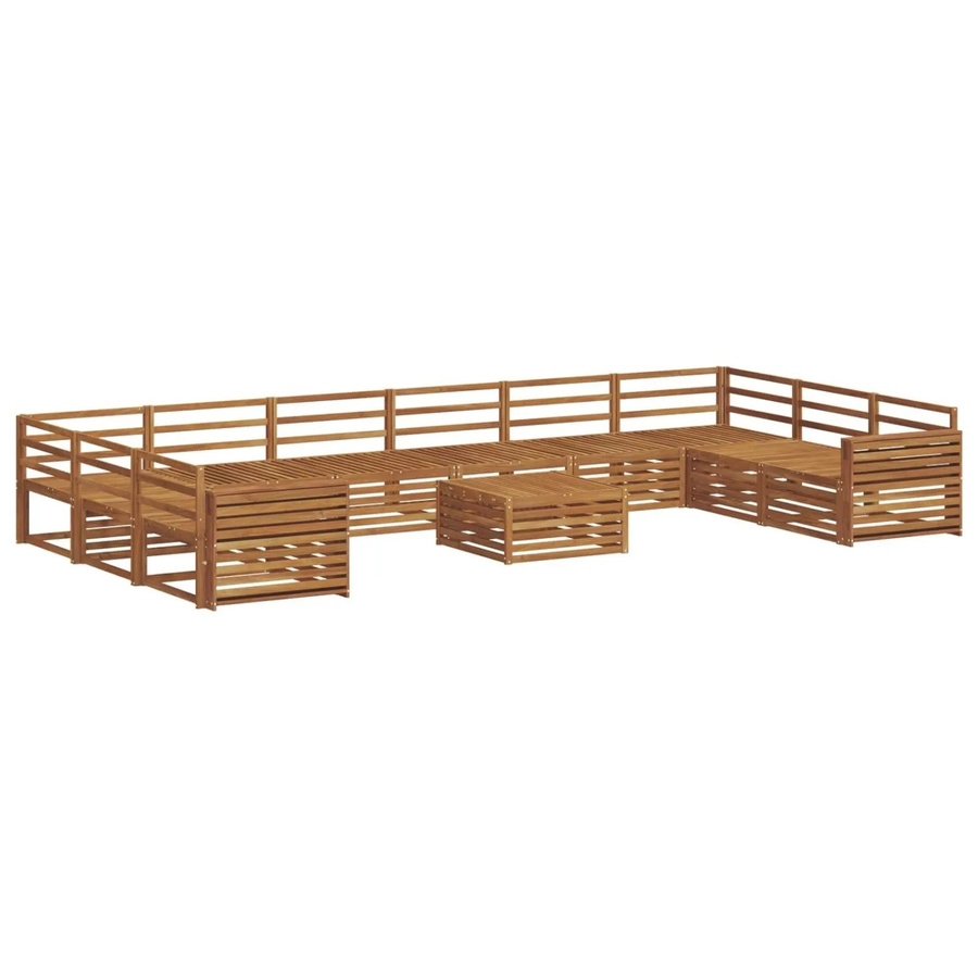 vidaXL Sofagarnitur aus Akazie Massivholz in Braun, 11-teiliges Lounge-Set im U-Shape mit Latten-Design - Bild 2