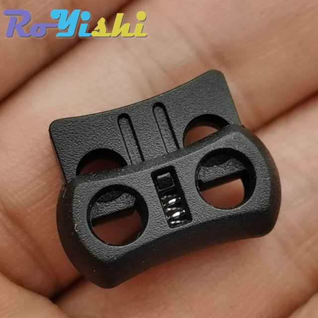 RoYishi 2-Loch-Kordelstopper aus Kunststoff in Schwarz, 10 Stück, B: 15 mm, T: 20 mm, H: 7,5 mm - Bild 1