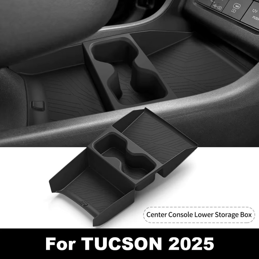 Organizer-Tablett mit Getränkehalter für Hyundai Tucson 2025, untere Aufbewahrungsbox für die Mittelkonsole mit elektronischer Übertragung, Schwarz - Bild 3