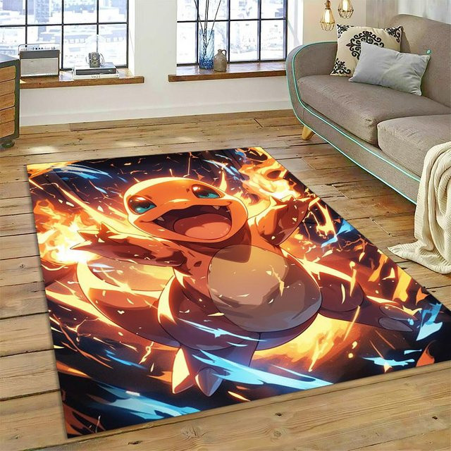 Pokémon Teppich mit Glurak, Glumanda und Dracaufeu Design für Wohnzimmer und Schlafzimmer, B/B: 80 x 120 cm, Mehrfarbig - Bild 1