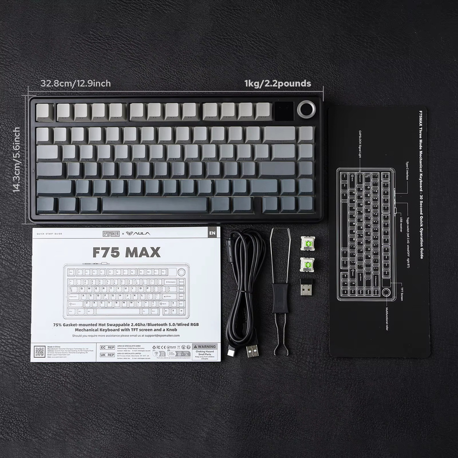 EPOMAKER X AULA F75 MAX Mechanische Tastatur mit 75 % ANSI-Layout, kabellos via Bluetooth oder 2,4 GHz sowie kabelgebunden, mit TFT-Bildschirm und Drehknopf, Pink/Weiß - Bild 5