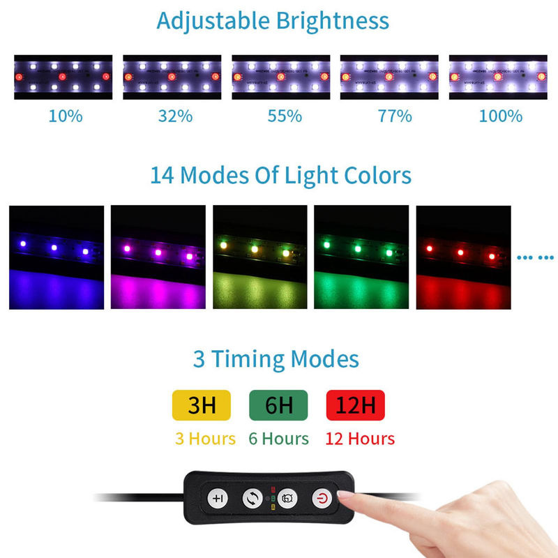 TOMTOP JMS Aquarium-LED-Leuchte mit Timer und USB-Anschluss, Pflanzenlicht in Schwarz - Bild 6