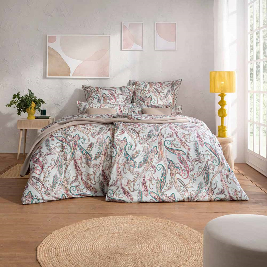 Estella Mako-Satin Bettwäsche Adora Paisley in Grün, Braun und Creme, B/H: 155 x 220 cm mit Kissenbezug 40 x 80 cm - Bild 1