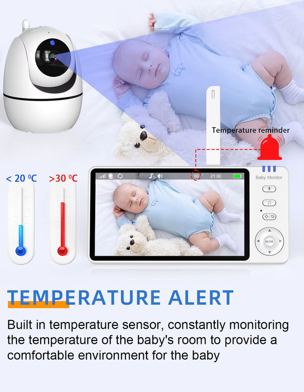 CHAMOUS 5-Zoll Video-Babyphone mit Audio-Kamera, 2-Wege-Audio und Temperaturanzeige sowie wiederaufladbarem Akku - Bild 4
