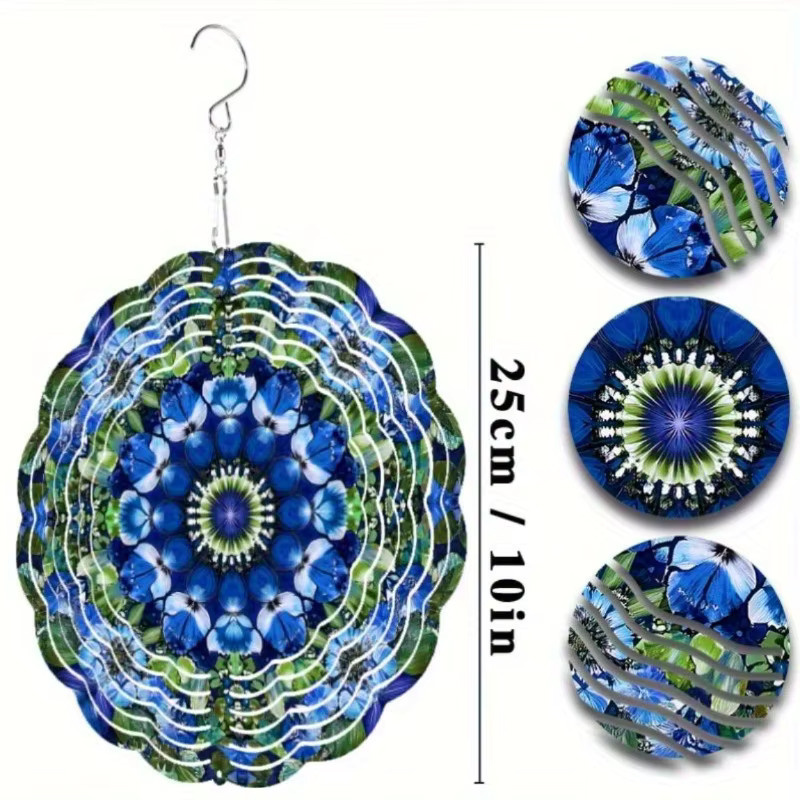 CIFBUY Blumen-Windspiel aus Metall in Blau-Grün für den Garten und die Terrasse - Bild 2